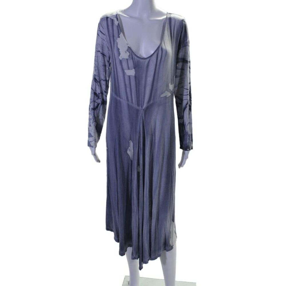 Annie Turbin Womens Tie Dye Round Neck Long Sleeve Maxi Dress Blue Size M